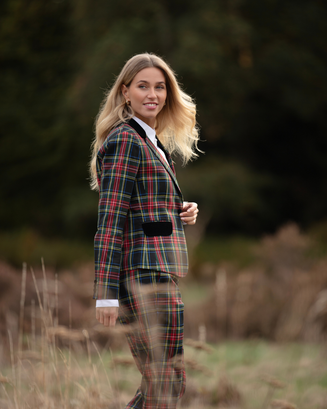 Womens Tartan Blazer - Black Stewart