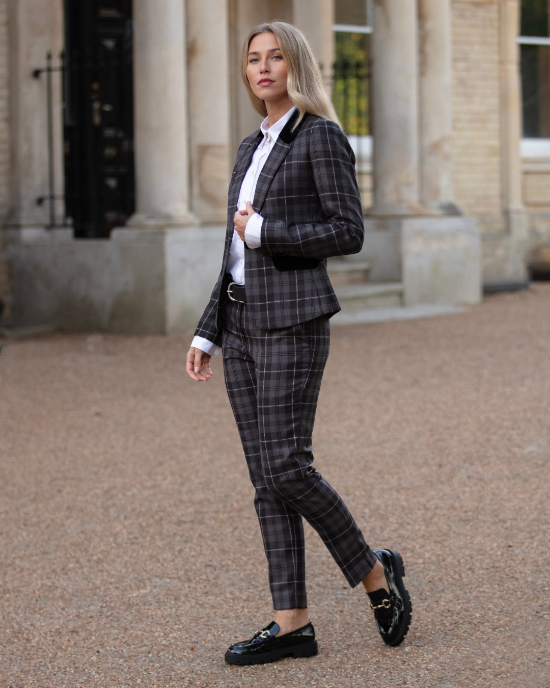 Womens Tartan Blazer - Granite Grey