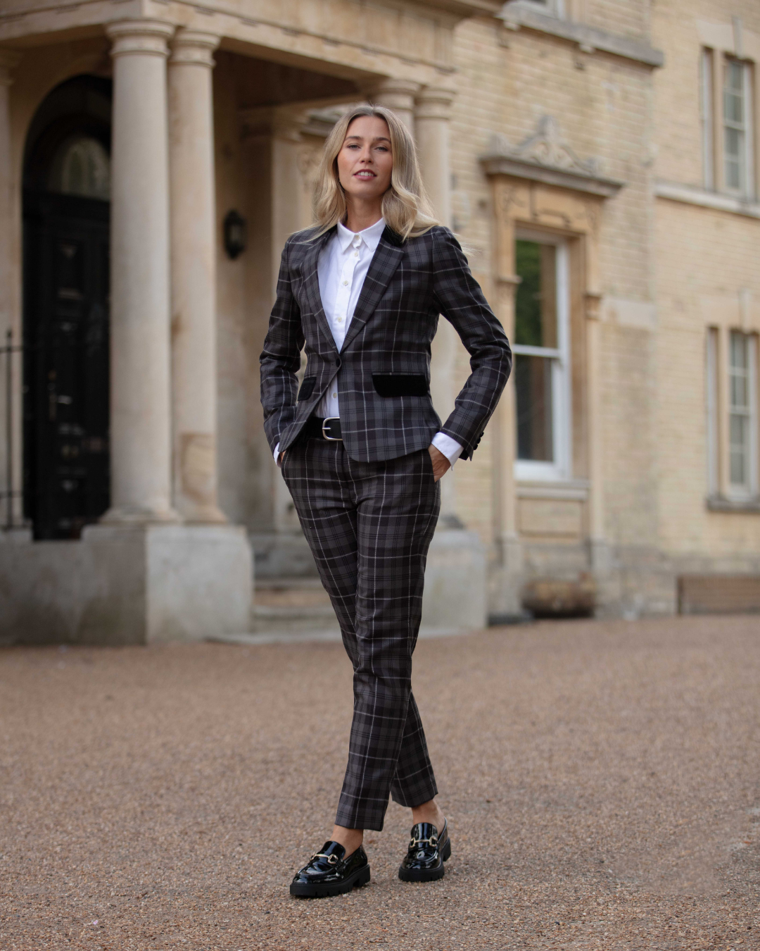 Womens Tartan Trousers - Granite Grey